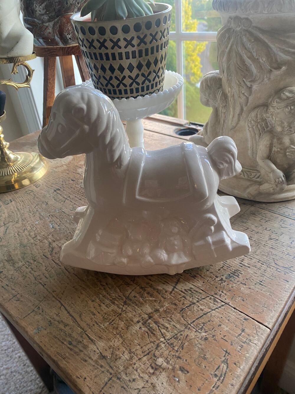 Vintage white porcelain/ceramic rocking horse CottageCore Shabby Nursery